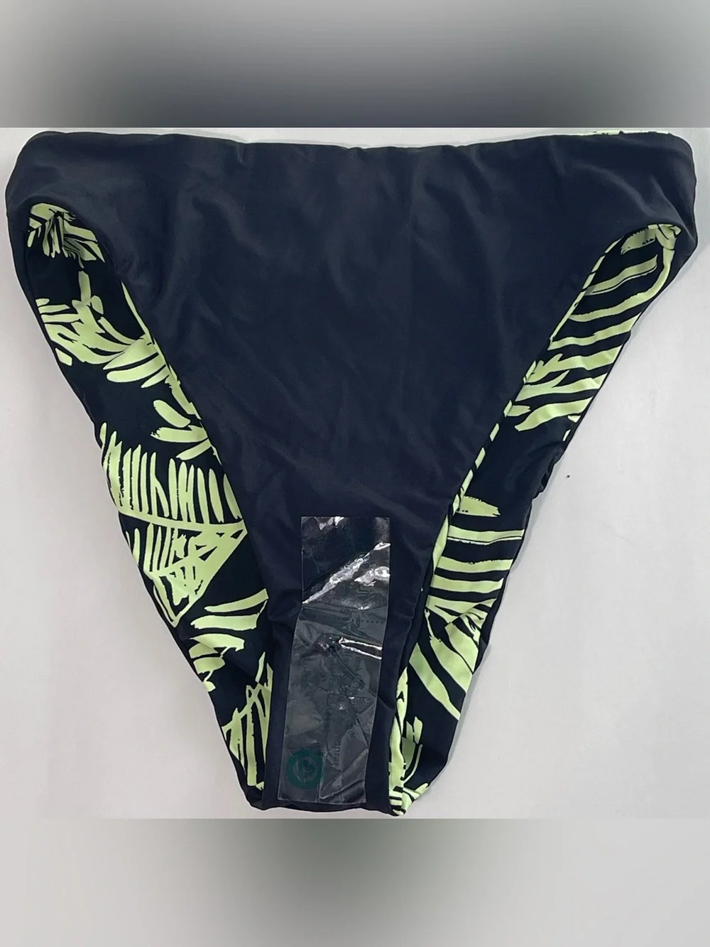 CITRUS WOMEN’S High-Cut Palm-Print Bikini Bottom - Black & Lime NWT
